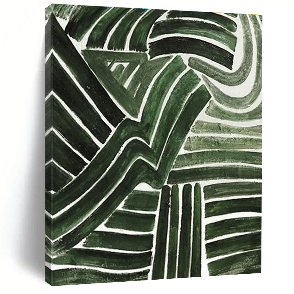 Green Curved Lines Abstract Painting with White Background ADGE492