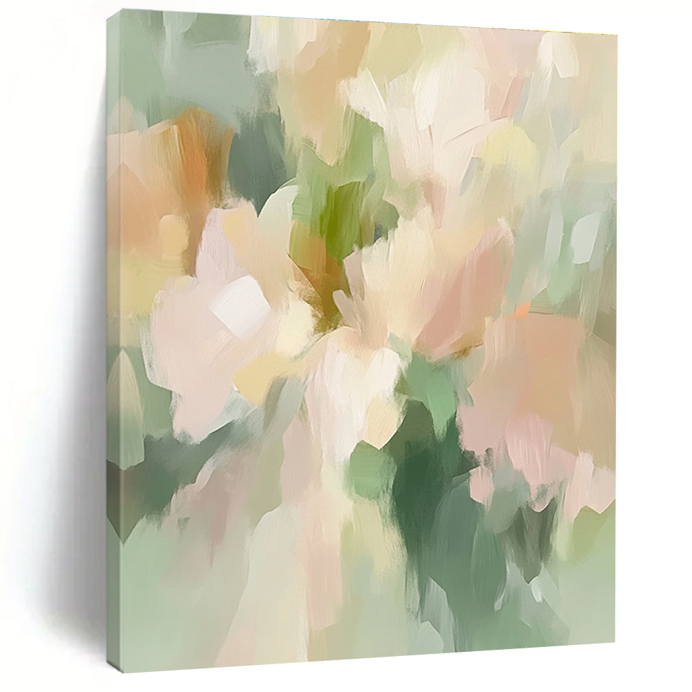 Light Green and Pastel Flower Abstract Painting with Dreamy Tones GER414