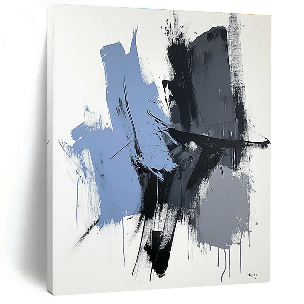 Blue Gray Black Abstract Painting with Minimalist Energy GER517