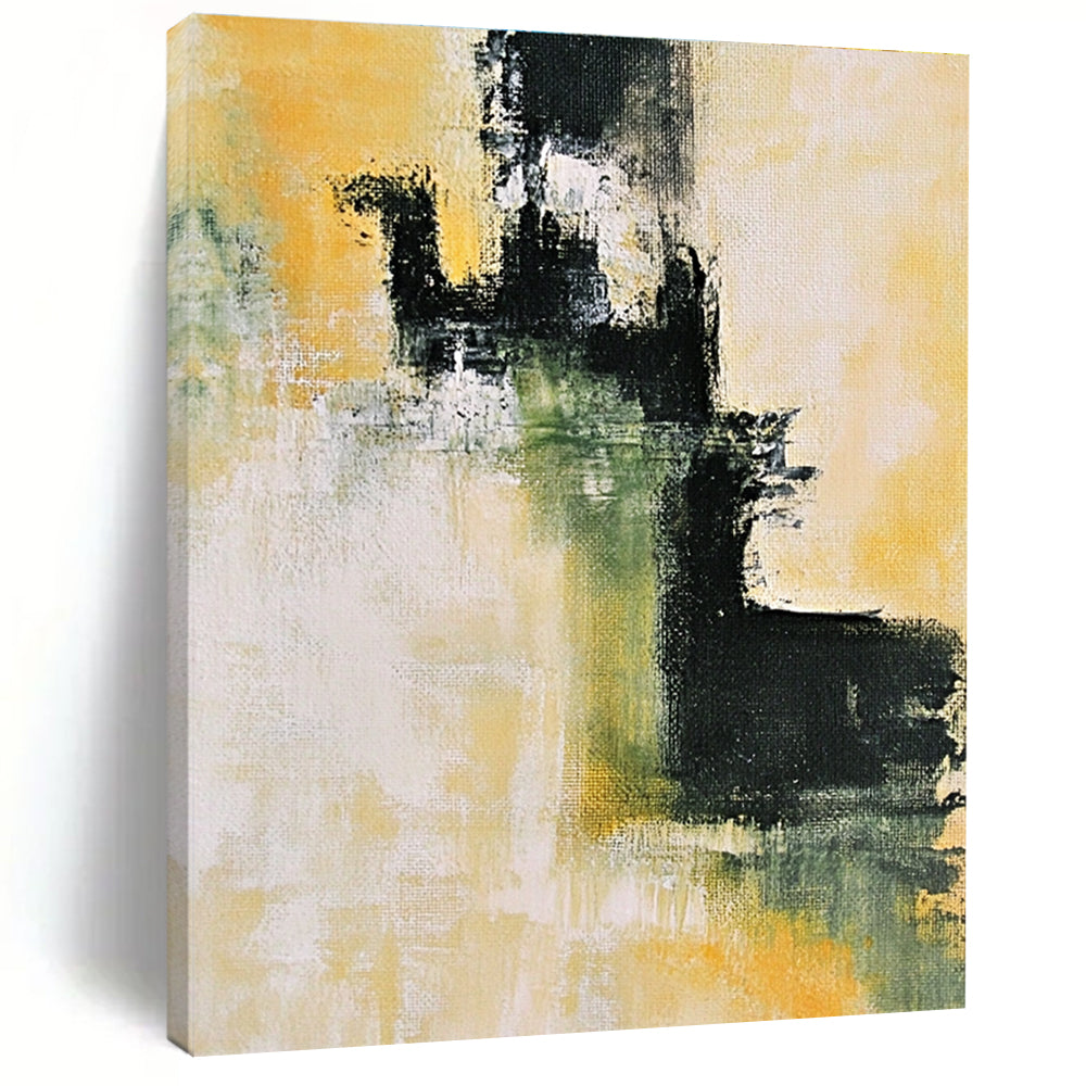 Yellow Green and Black Abstract Painting with Subtle Gradients GER584
