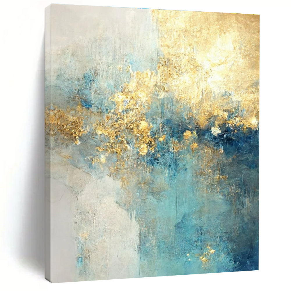 Light Blue and Gold Abstract Painting with Ethereal Textures ADGE077