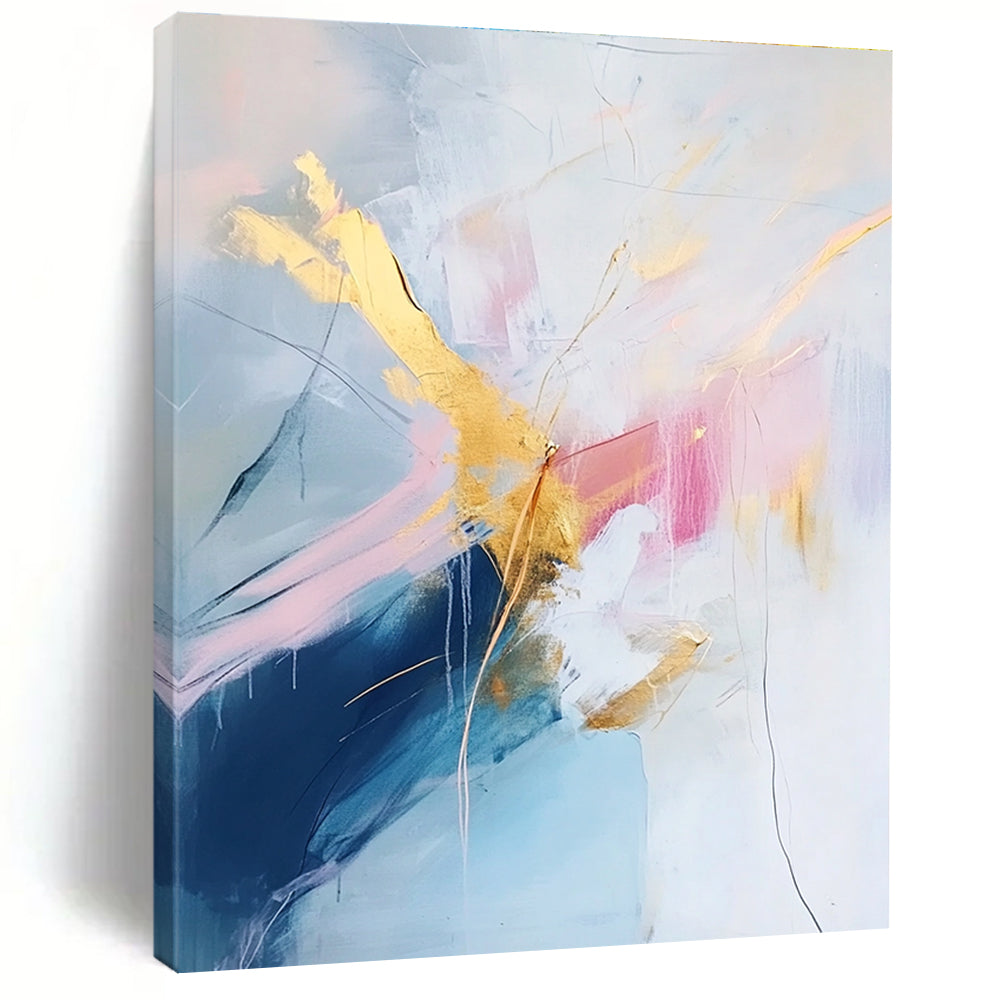 Pastel Gold Abstract Painting with Delicate Lines GER437