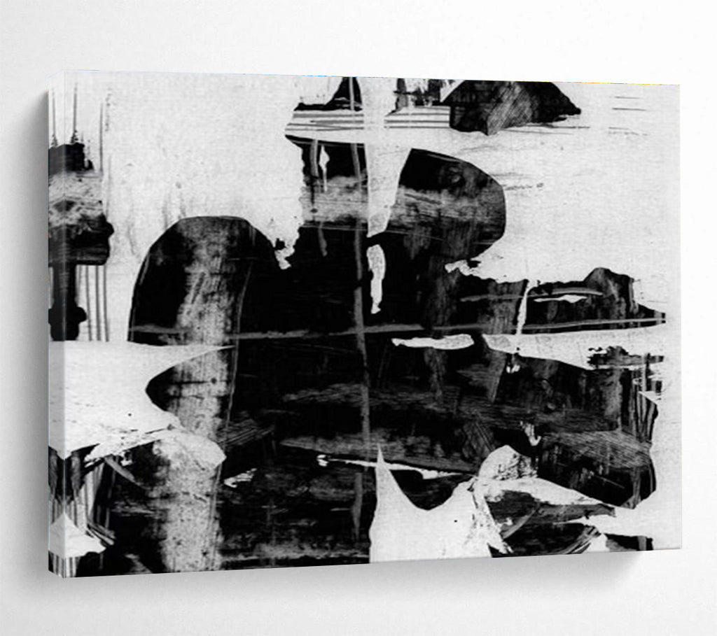Monochrome Abstract Painting with Black and White Contrasts THY134