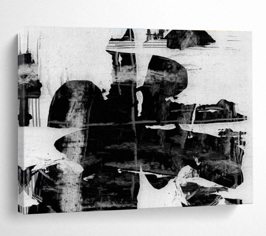 Monochrome Abstract Painting with Black and White Contrasts THY134