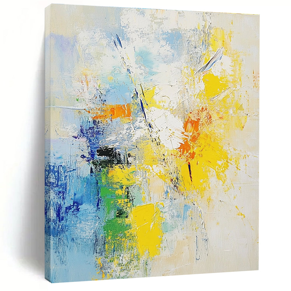 Blue and Yellow Abstract Painting with Energetic Splashes GER486