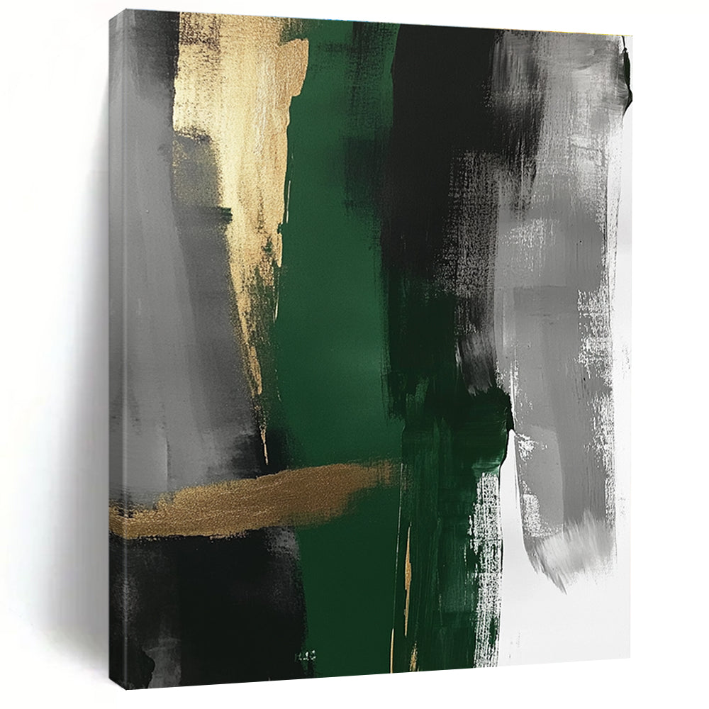 Green Gold Gray Abstract Painting with Elegant Layers GER755
