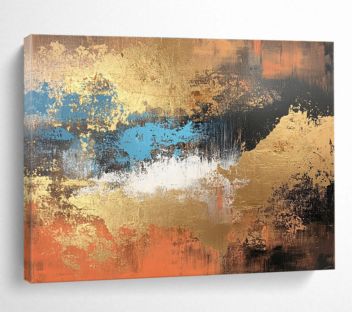 Gold Blue and Orange Abstract Painting with Rich Metallic Accents DYP251