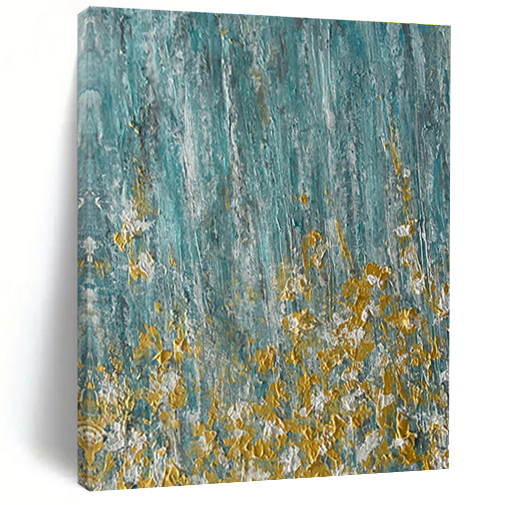 Turquoise - Gold Abstract Painting with Speckled Details ADGE462