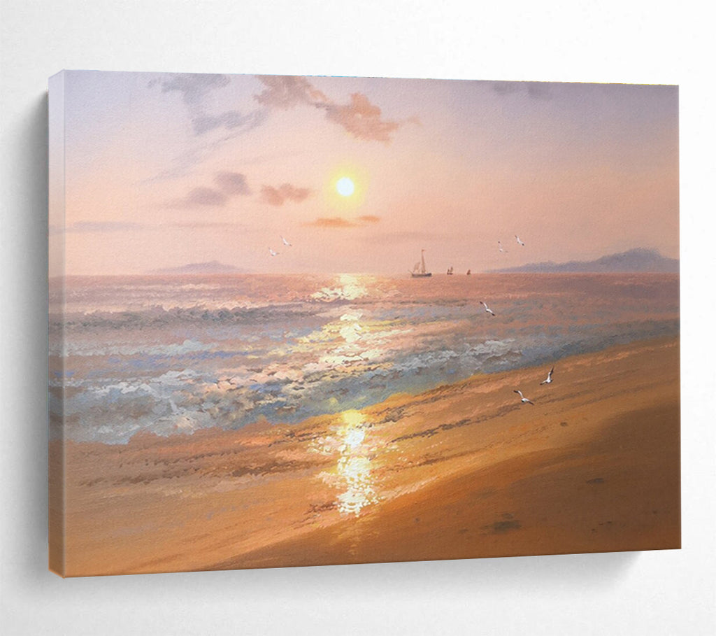 Serene Seaside Sunset Abstract Painting with Warm Coastal Tones THY271
