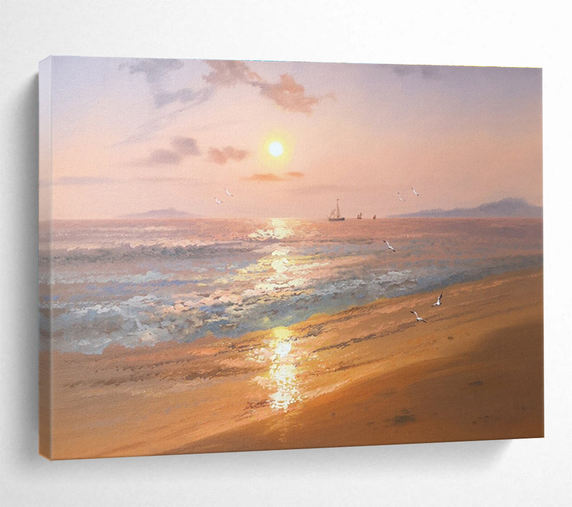 Serene Seaside Sunset Abstract Painting with Warm Coastal Tones THY271