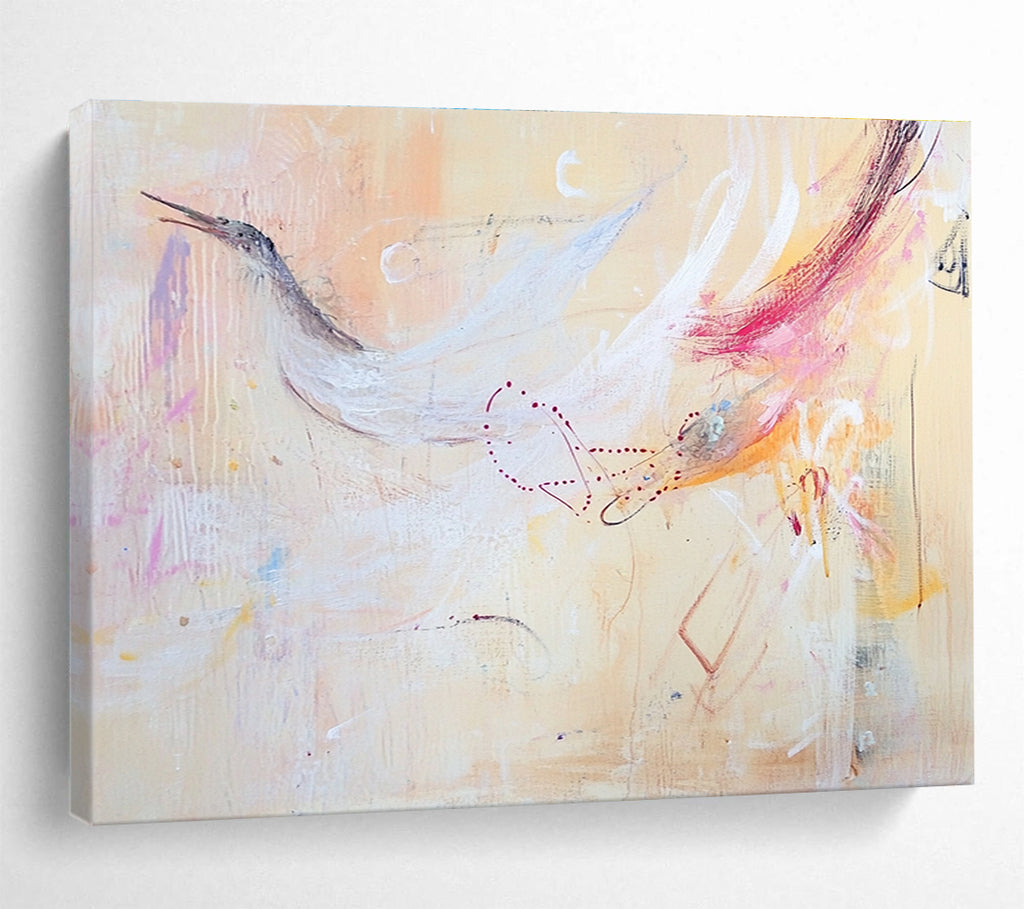 Ethereal Abstract Birds Painting with Soft Tones DYP543