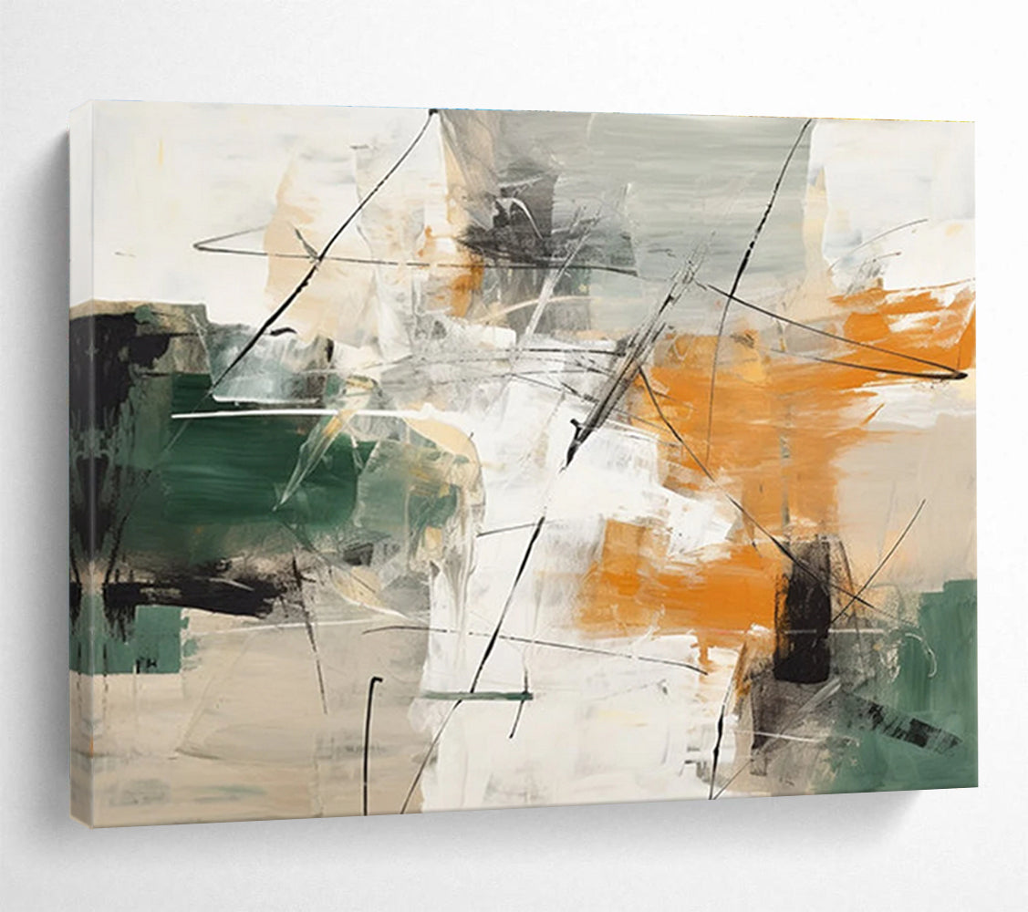 Green Orange and Grey Multi - colored Abstract Painting THY099