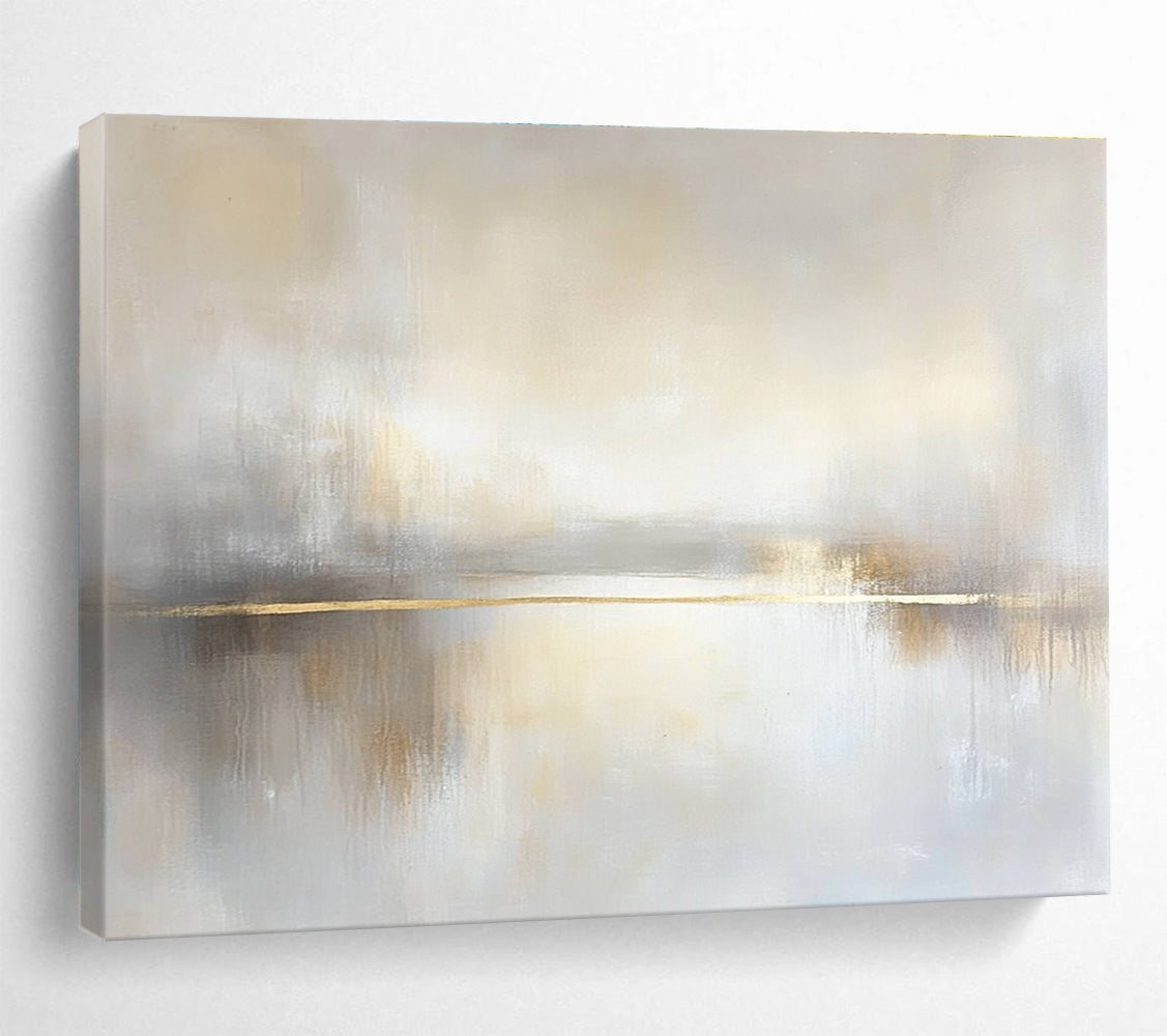 Minimalist Gold - Accented Lake Abstract Landscape Painting DYP295