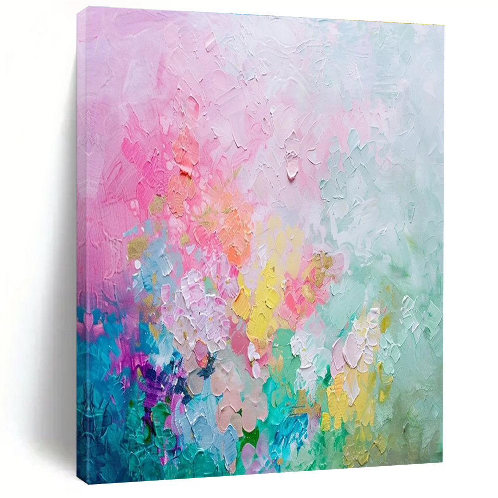 Colorful Textured Abstract Painting with Pink and Pastel Tones ADGE070