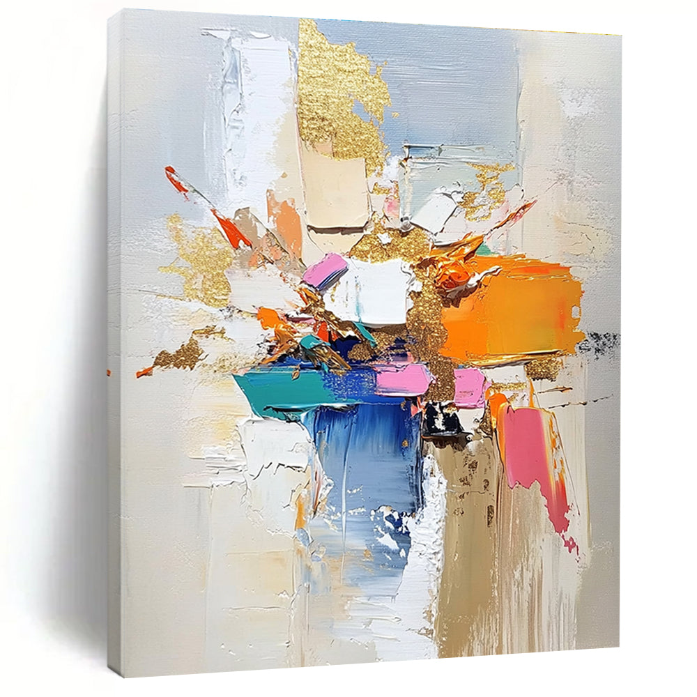 Colorful Block and Gold Abstract Painting with Bold Textures GER469