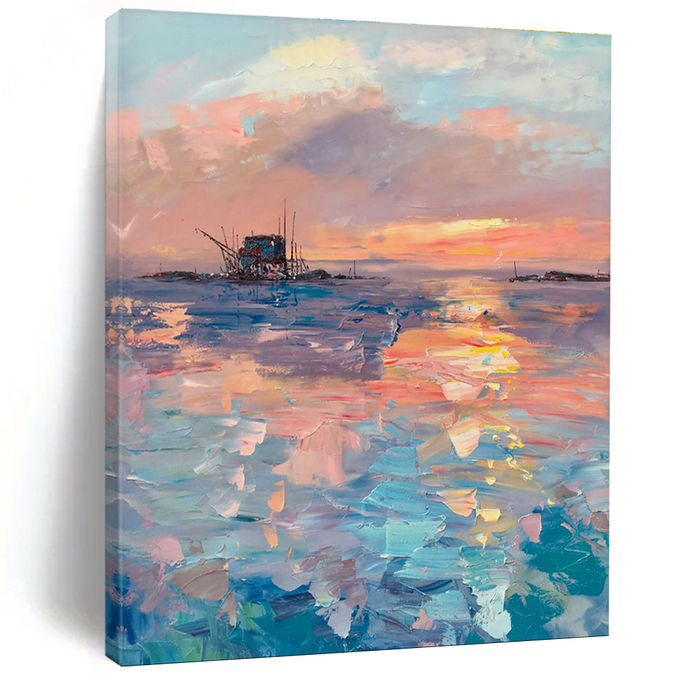 Sunset at Sea Abstract Painting with Colorful Reflections ADGE531