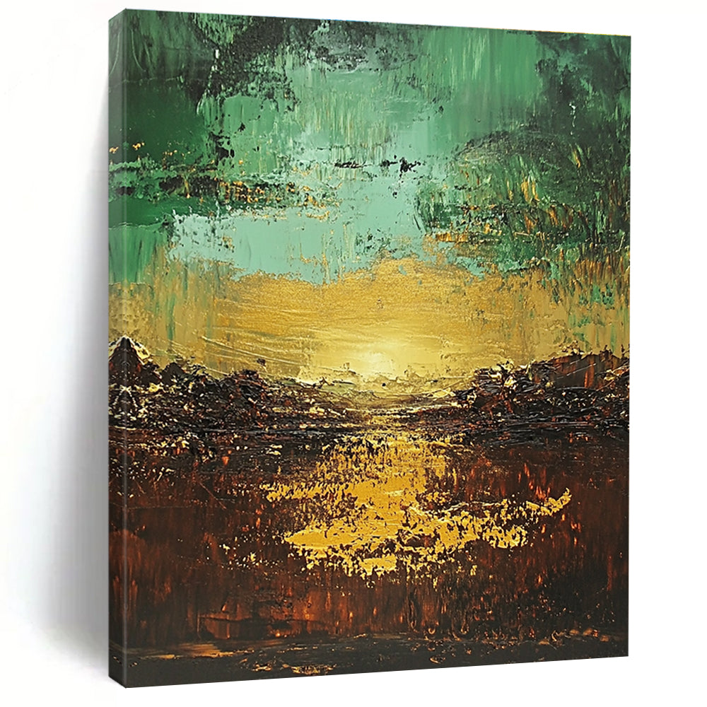 Green and Gold Abstract Painting with Textured Layers GER430
