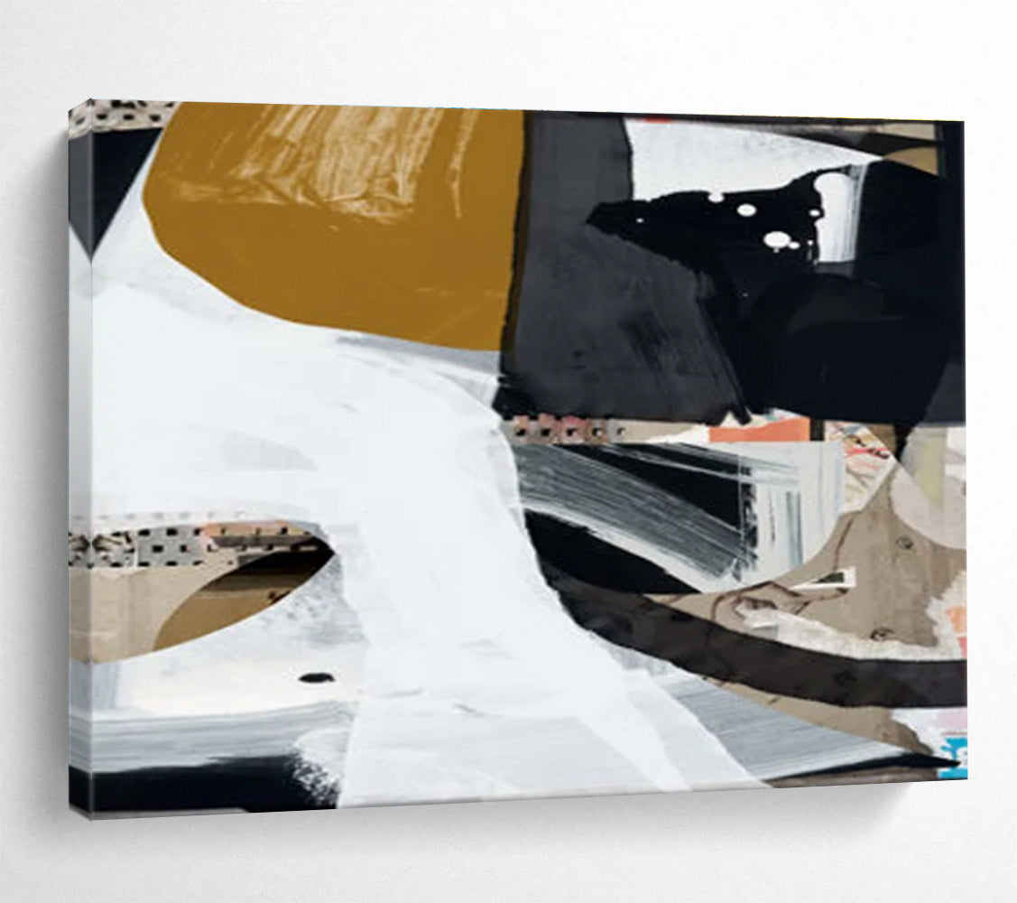 Collage - style Abstract Painting with Black White and Brown THY127