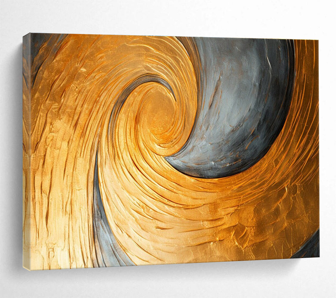 Gold and Grey Spiral Abstract Painting with Metallic Gold and Grey Tones THY176