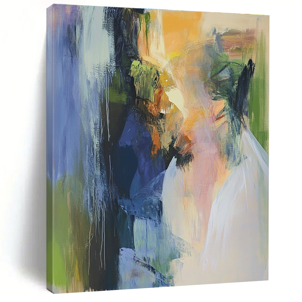 Abstract oil painting featuring faded beige grey and brown textures on a white background evoking nostalgia and mystery through subtle details in corners.STSC594