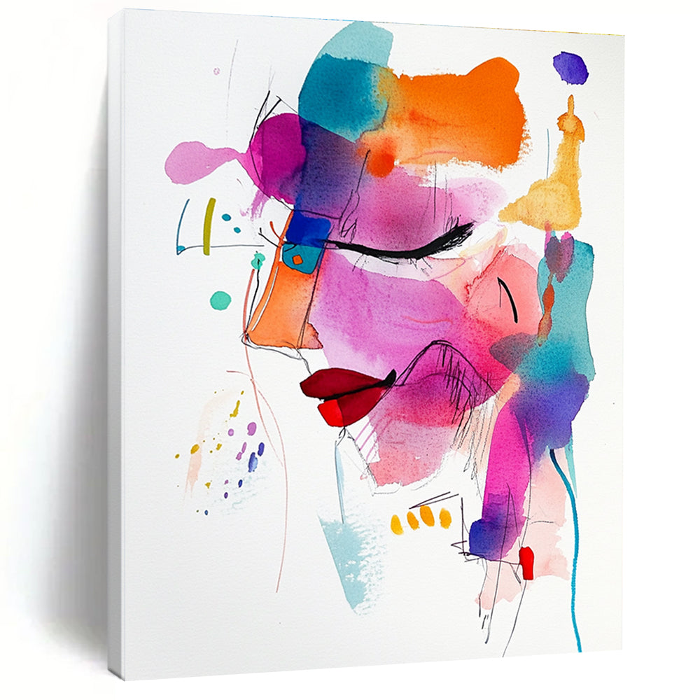 A large abstract painting featuring vibrant colors and loose brushstrokes, highlighting a whimsical face in a contemporary minimalist style.STSC1194