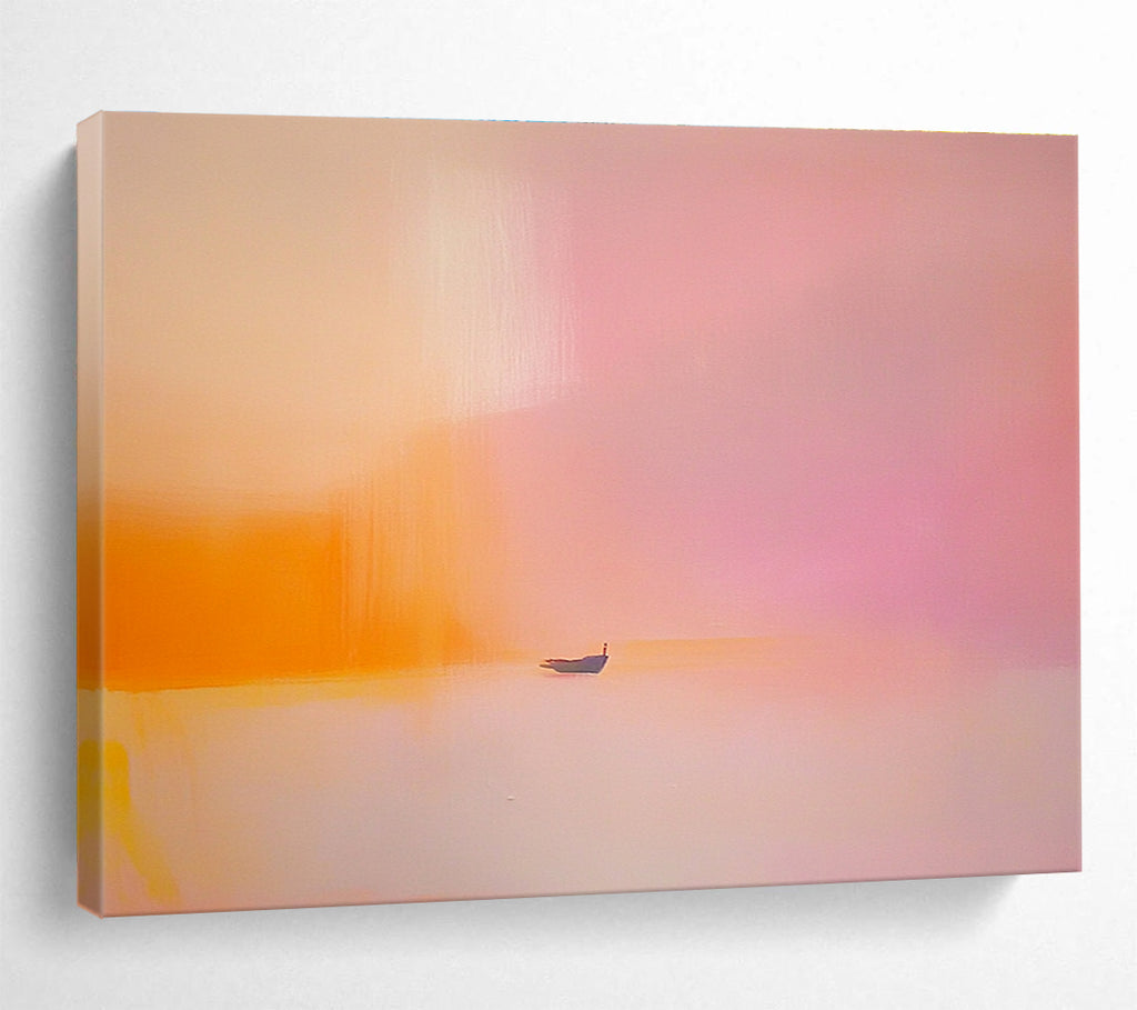 Pink Orange Minimalist Abstract Painting with a Small Boat DYP488