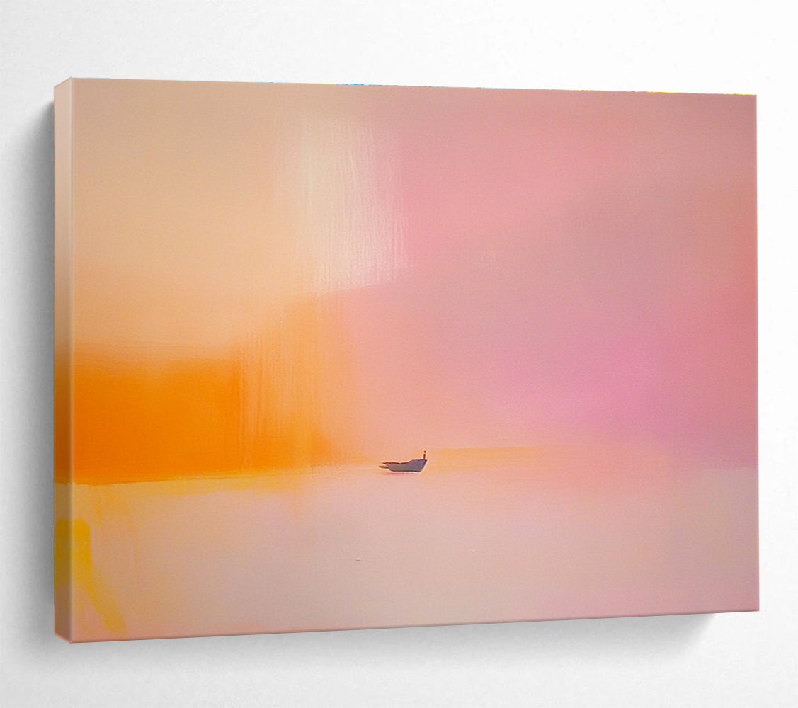 Pink Orange Minimalist Abstract Painting with a Small Boat DYP488
