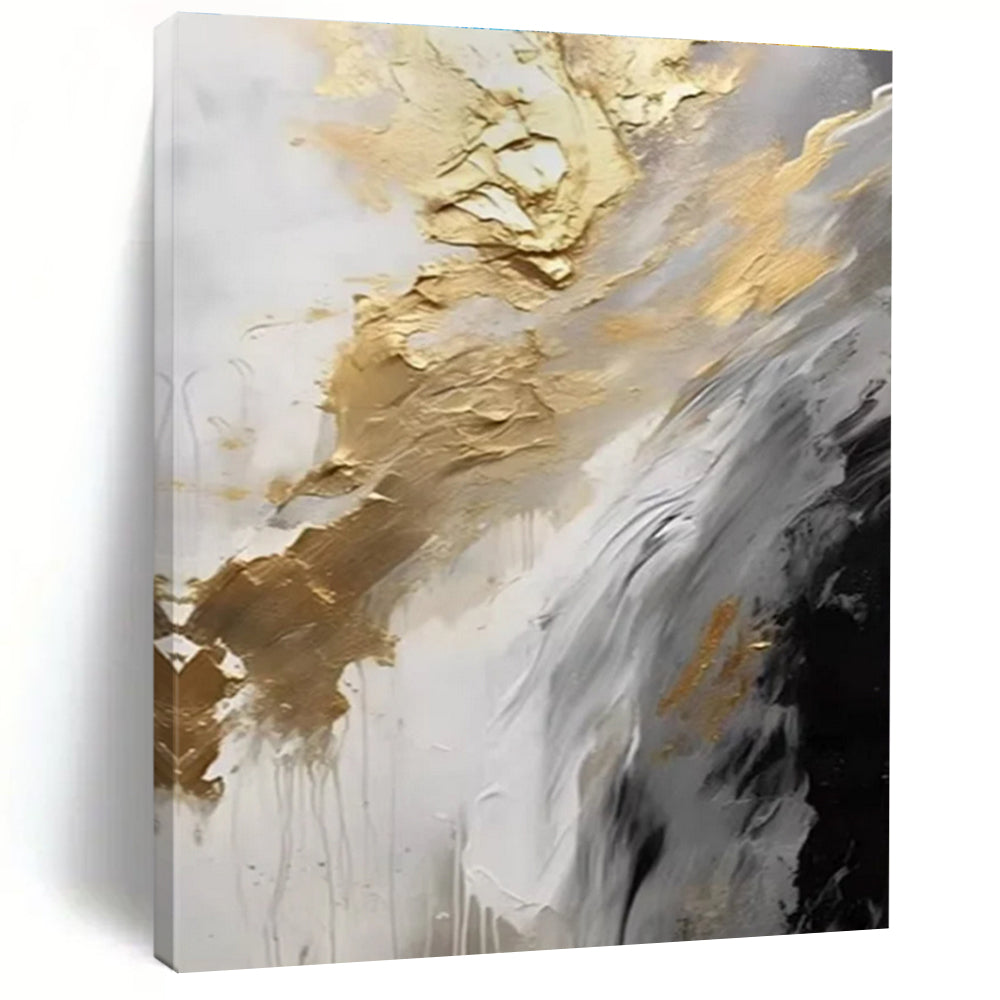 Gold Gray and White Abstract Painting with Flowing Textures ADGE302