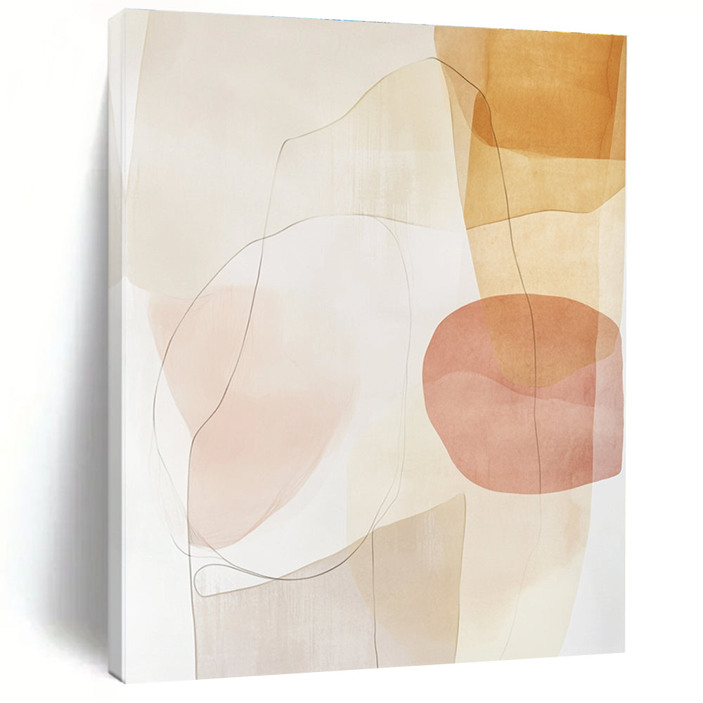 Soft - Toned Beige and Pink Abstract Painting with Delicate Lines GER260