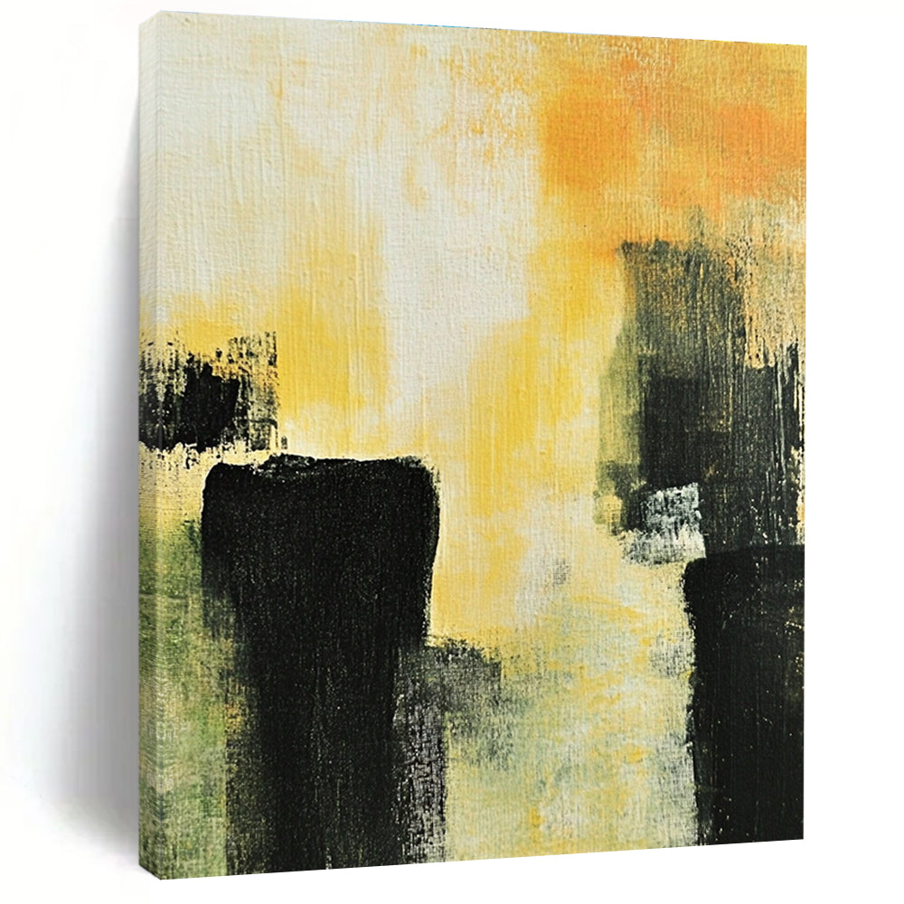 Yellow and Black Abstract Painting with Bold Forms GER433