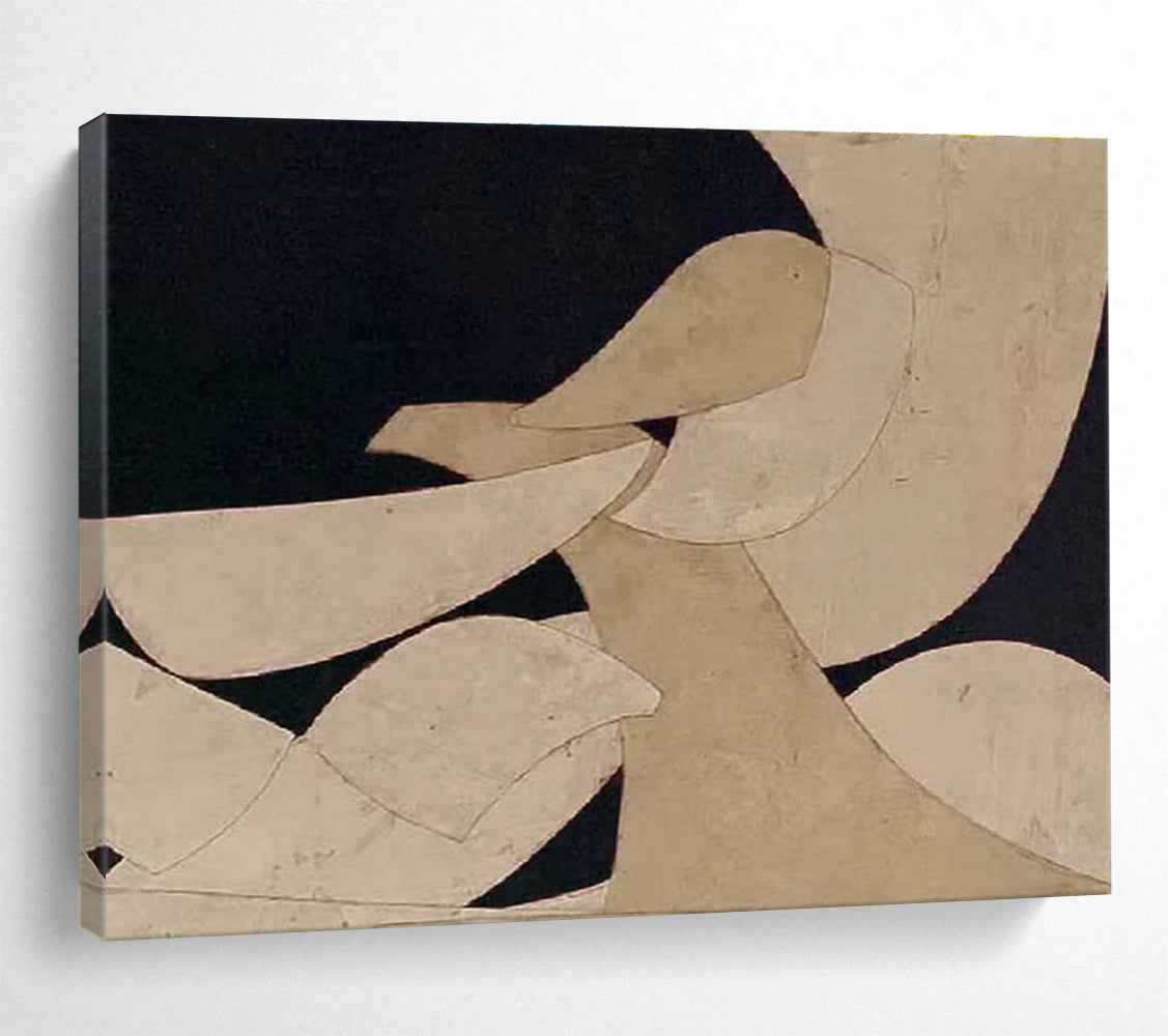 Minimalist Geometric Abstract Painting with Neutral Shapes and Dark Background THY249