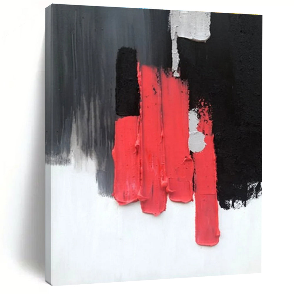 Red, Black, and Gray Textured Abstract Painting with Vertical Forms ADGE394