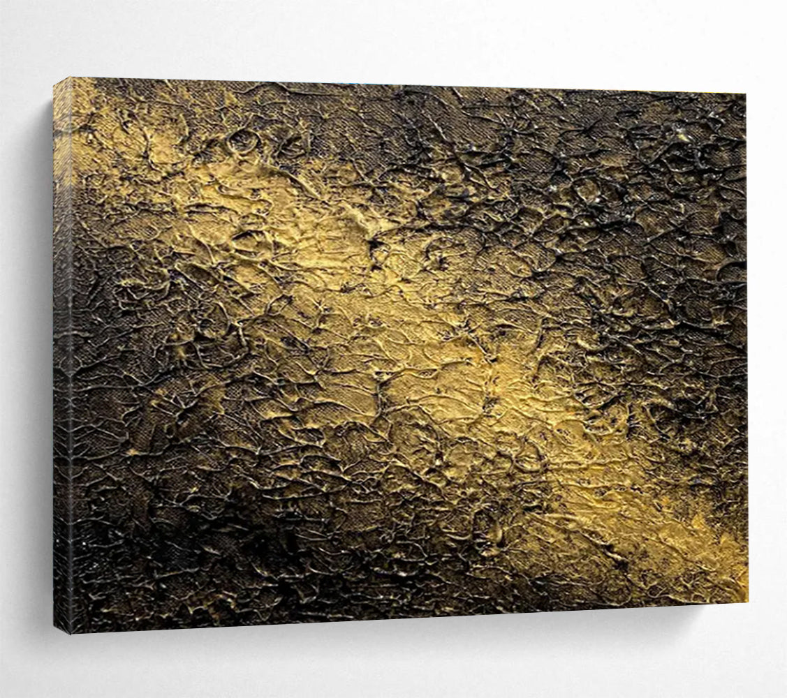 Black Gold Textured Abstract Painting with Rich, Layered Surfaces THY370