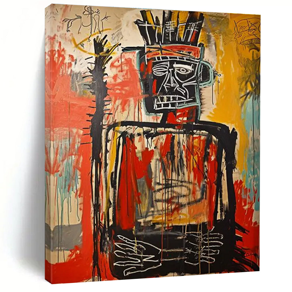 Tribal Chief Figure with Dripping Paint Abstract Painting ADGE108