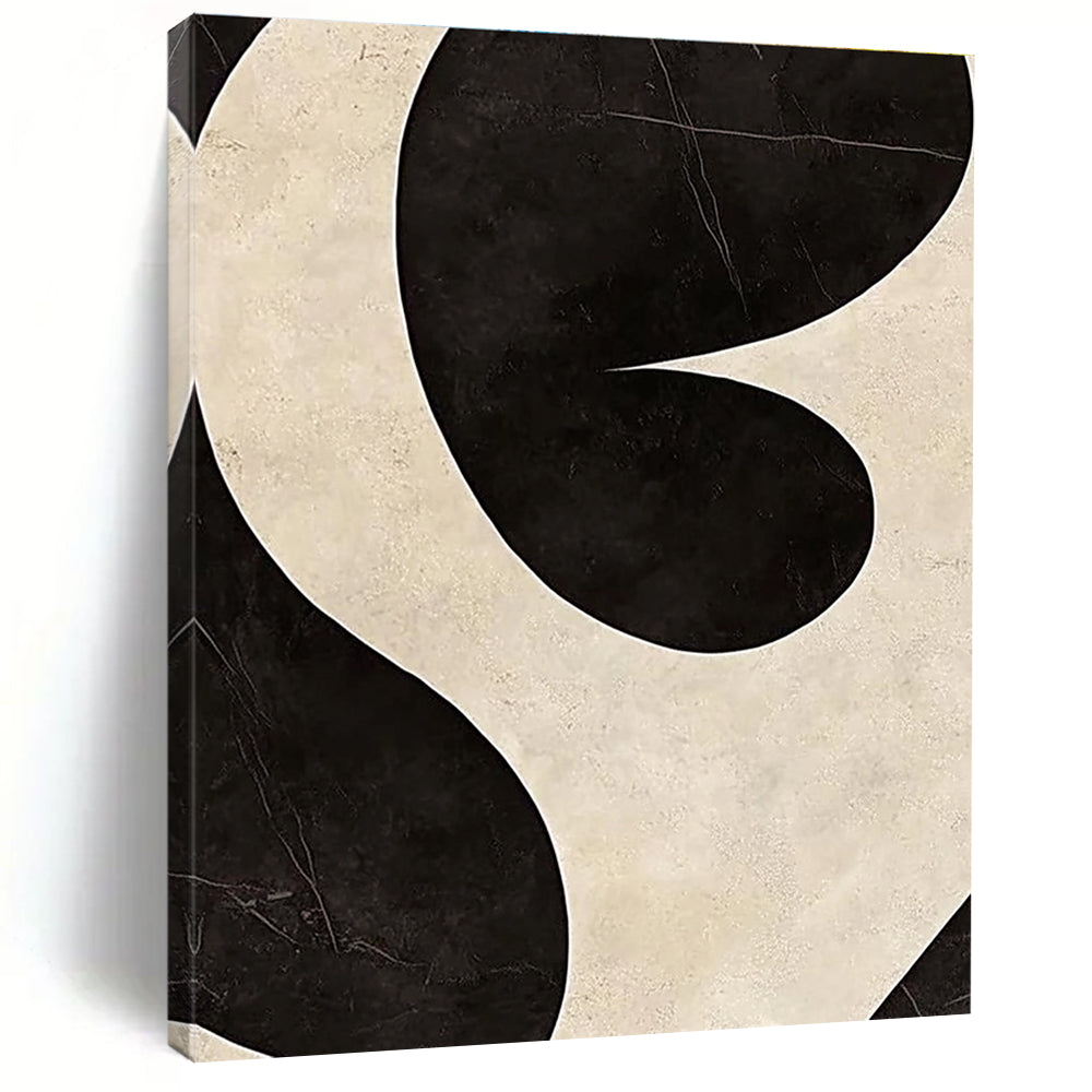 Black and White Curved Abstract Painting with Bold Shapes GER065