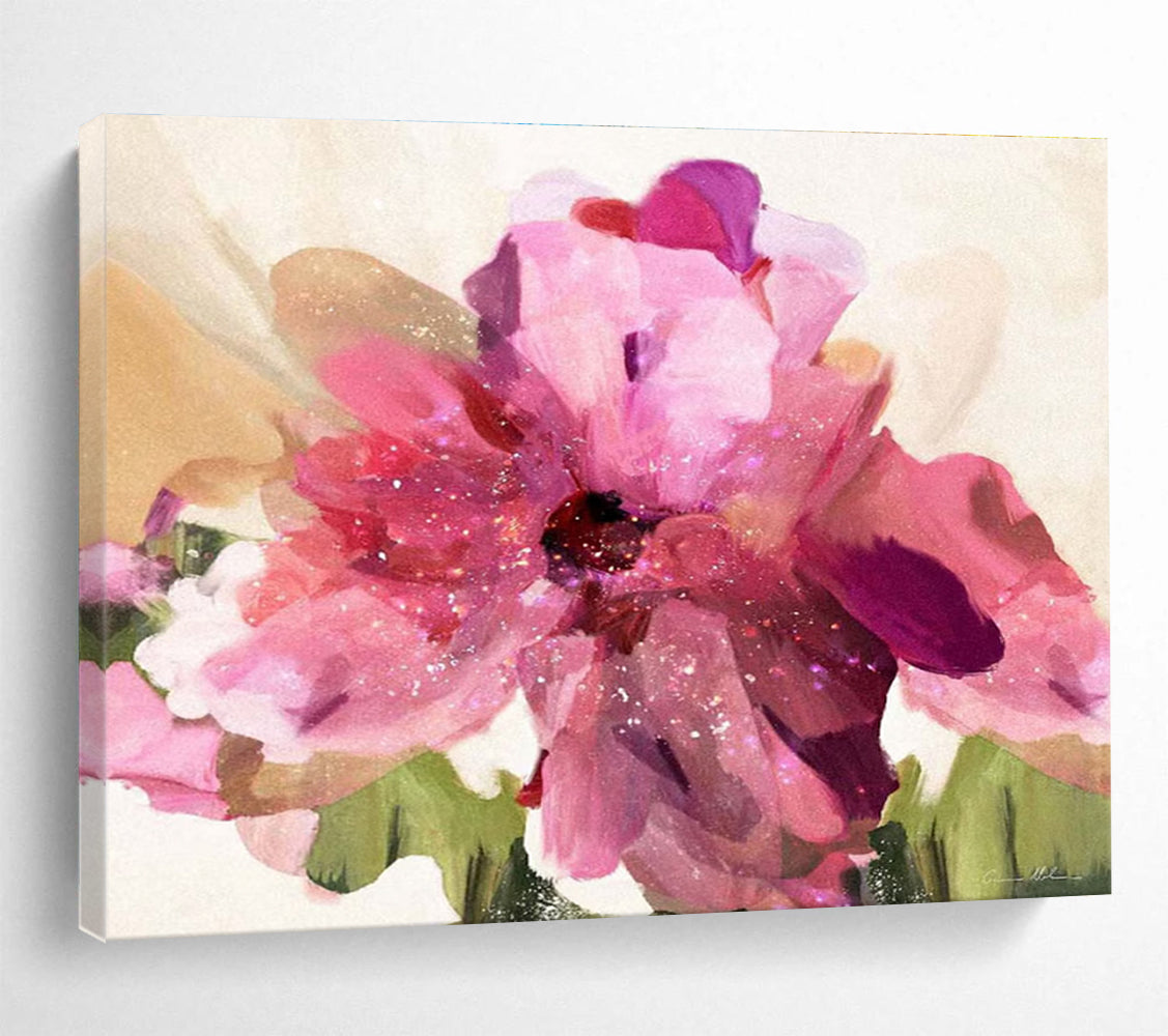 Pink Flower Abstract Painting with Vivid, Floral Radiance THY405