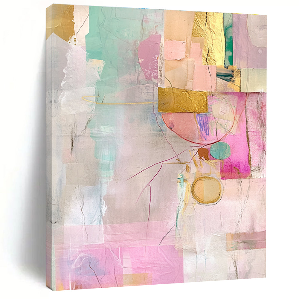 Pastel and Gold Mixed Media Abstract Collage Painting GER202