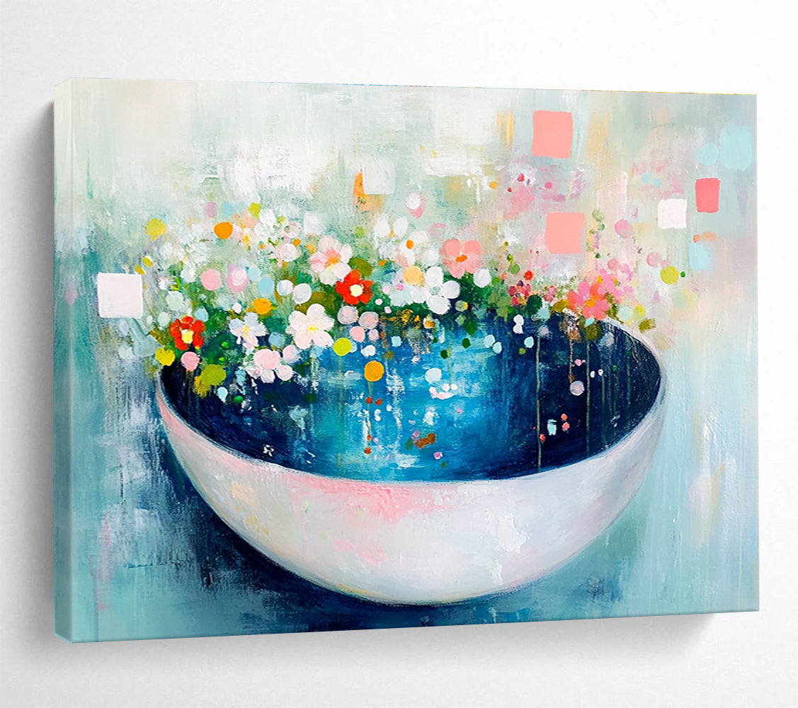 Floral Bowl Abstract Painting with Colorful Flowers DYP494