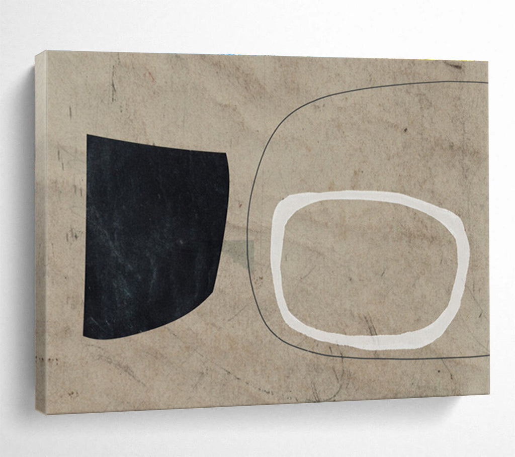 Neutral Toned Abstract Painting with Black White and Beige THY113
