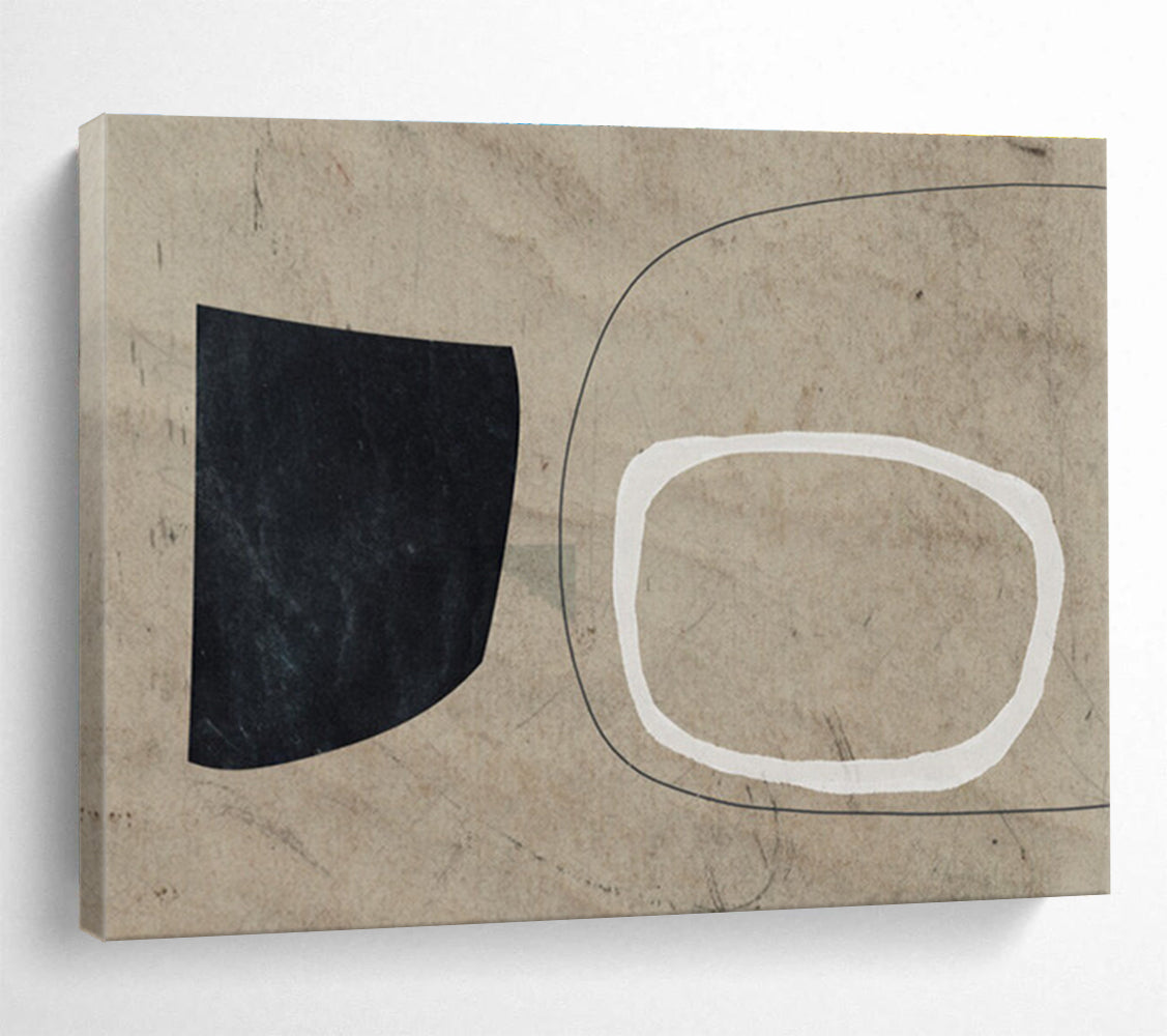 Neutral Toned Abstract Painting with Black White and Beige THY113
