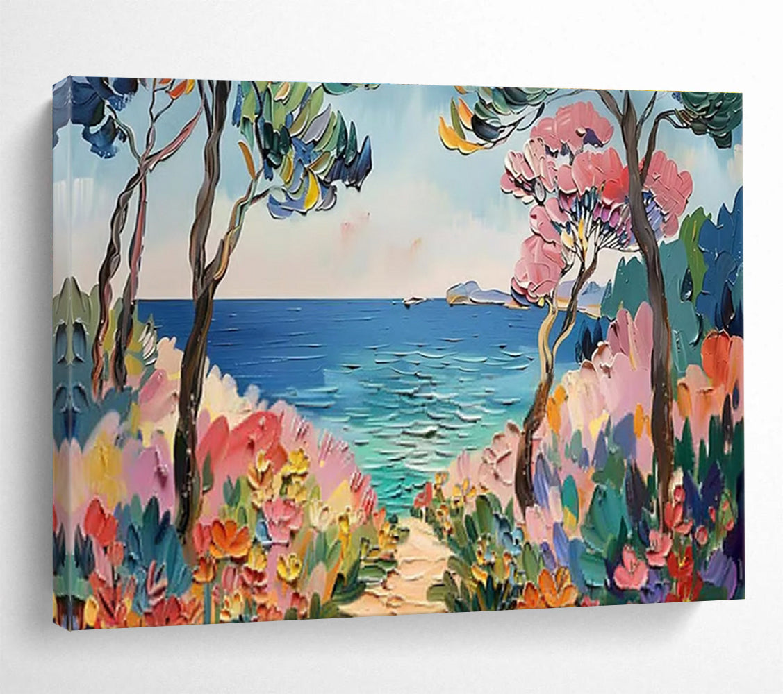 Coastal Path with Flowers Abstract Painting THY423