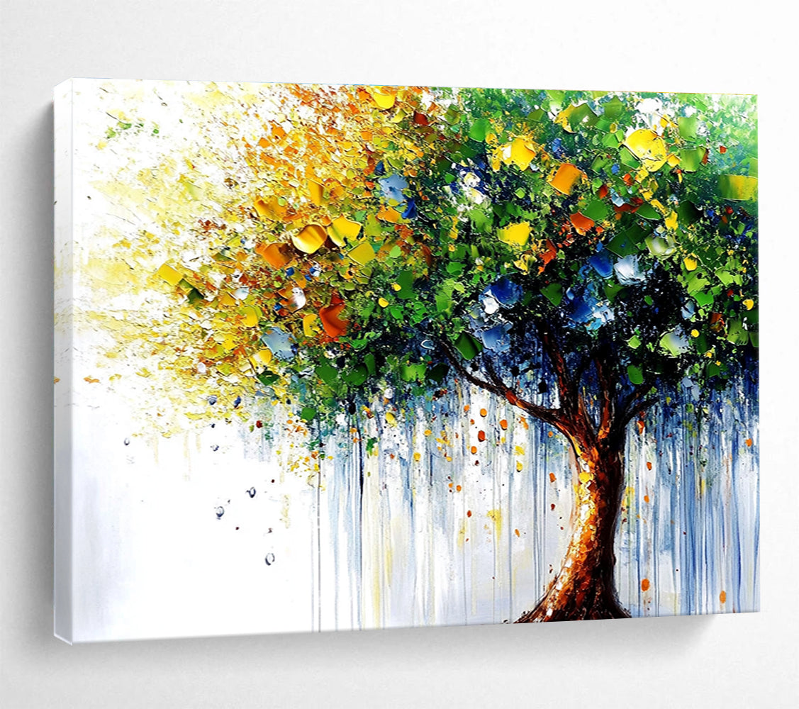 Colorful Tree Abstract Painting with Dripping Paint DYP444