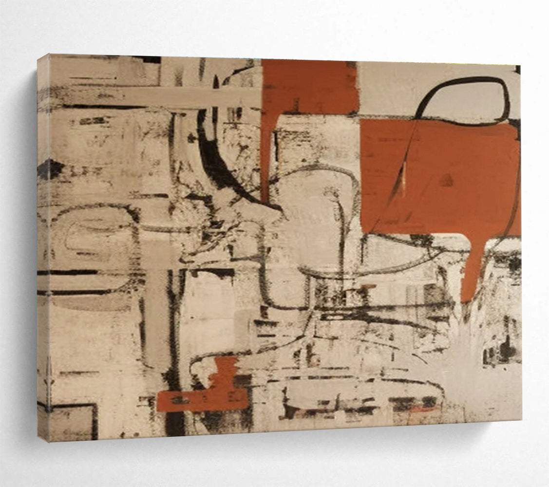 Red Black and Beige Abstract Painting THY098