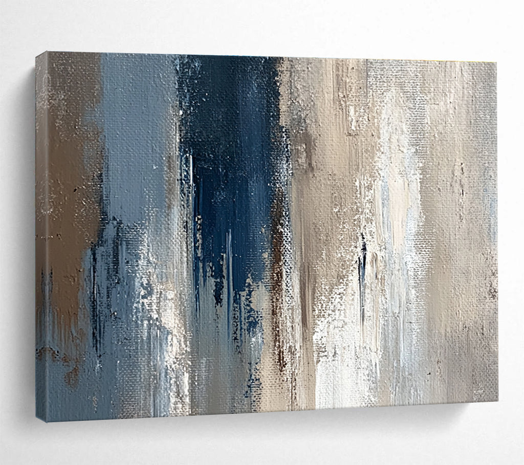 Blue and Beige Abstract Painting with Textured Layers DYP274