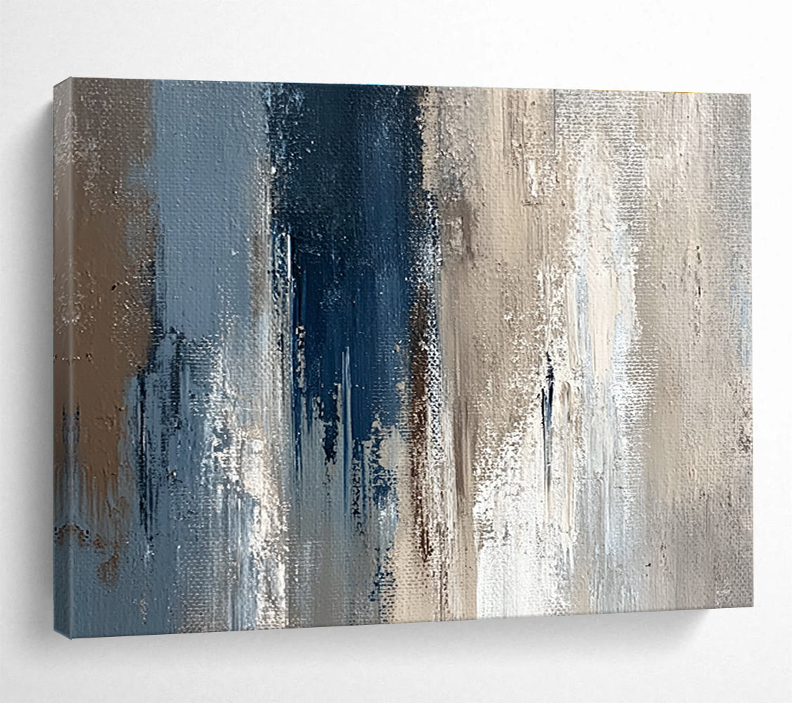 Blue and Beige Abstract Painting with Textured Layers DYP274