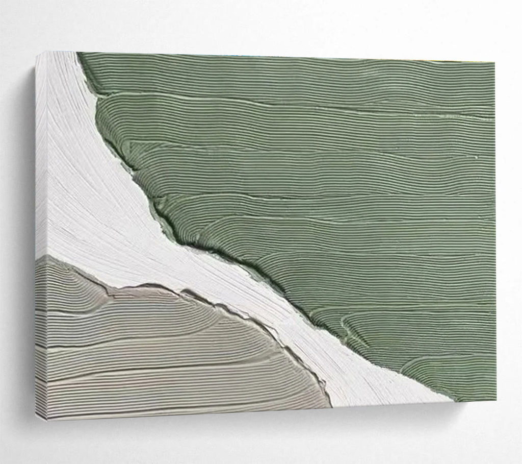 Green White Abstract Painting with Clean, Modern Lines THY396