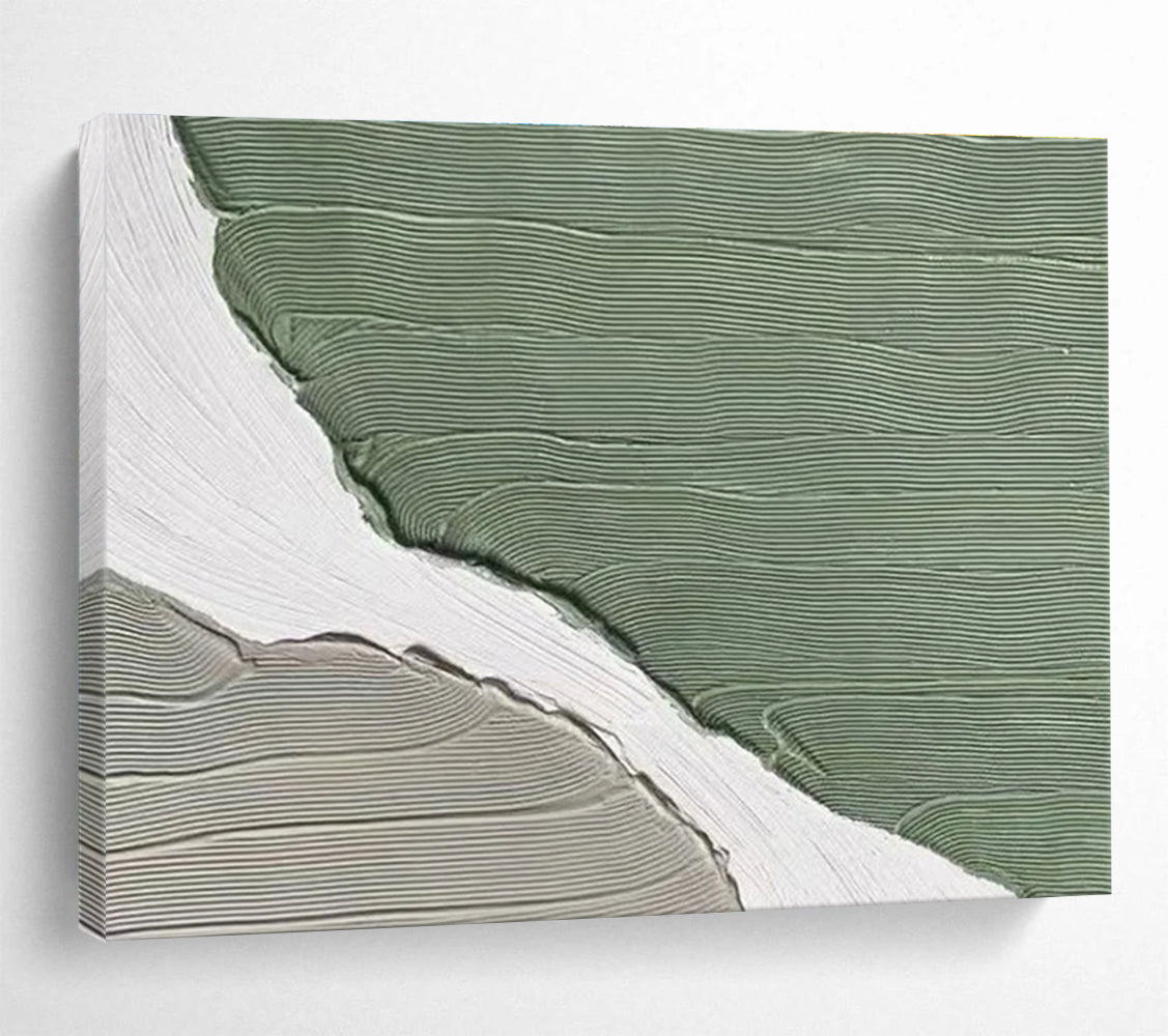 Green White Abstract Painting with Clean, Modern Lines THY396