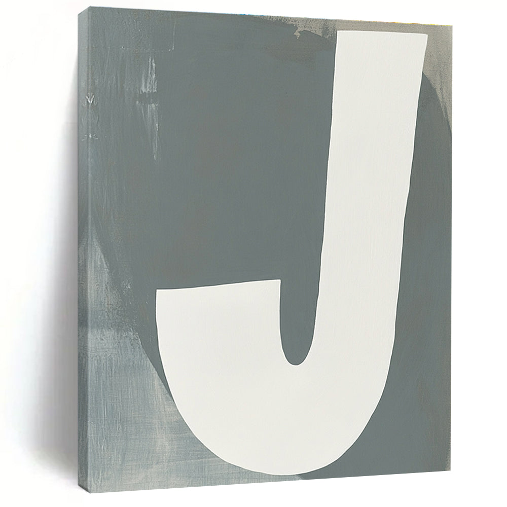Large abstract painting featuring white and gray tones resembling a J with a neutral background promoting calmness and modern elegance.STSC1113