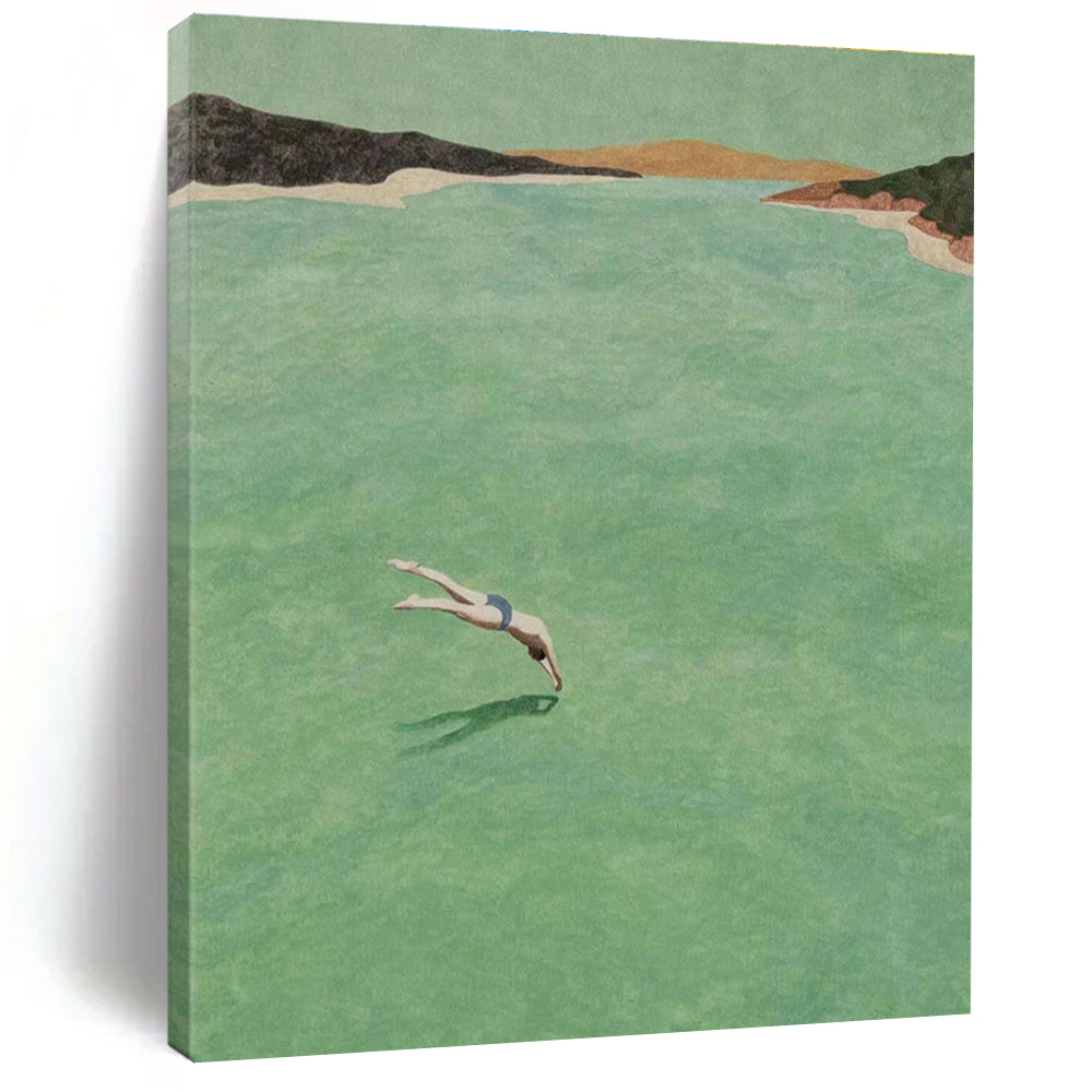 Figure Diving into Green Water Abstract Painting ADGE304