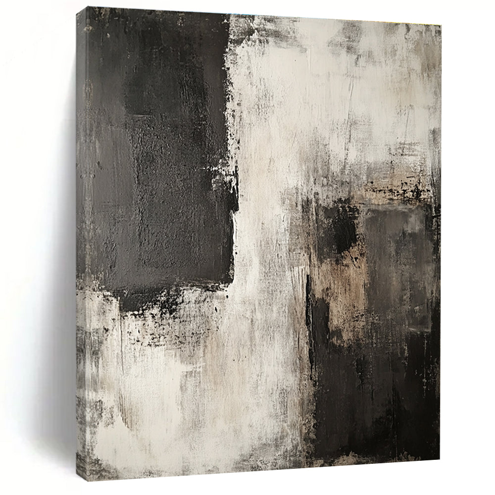Black White and Gray Abstract Painting with Layered Neutrals GER426
